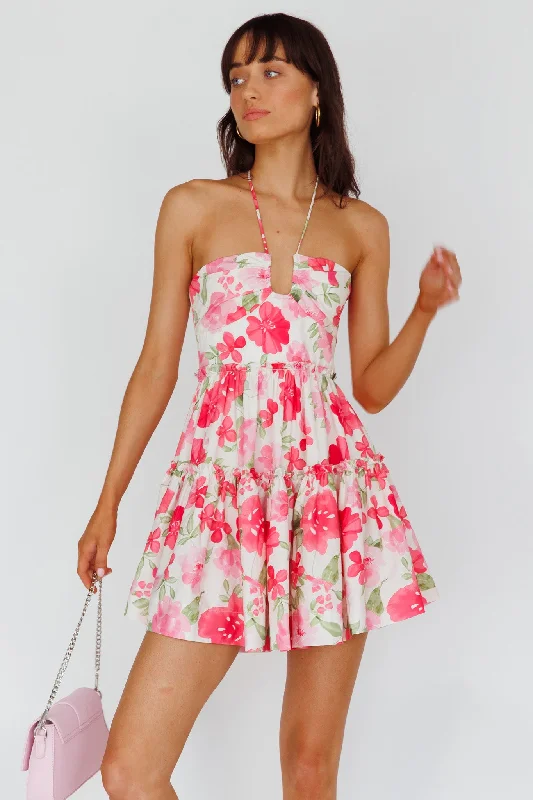 TIME-Limited Offer Horizons Frill Trim Mini Dress Floral Pink
