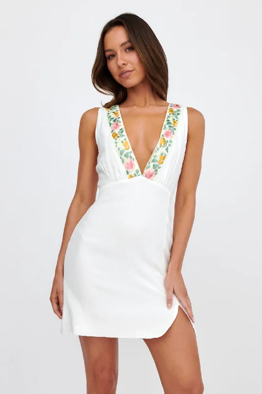 Lowest Price Cozumel V-Neck Embroidered Mini Dress White