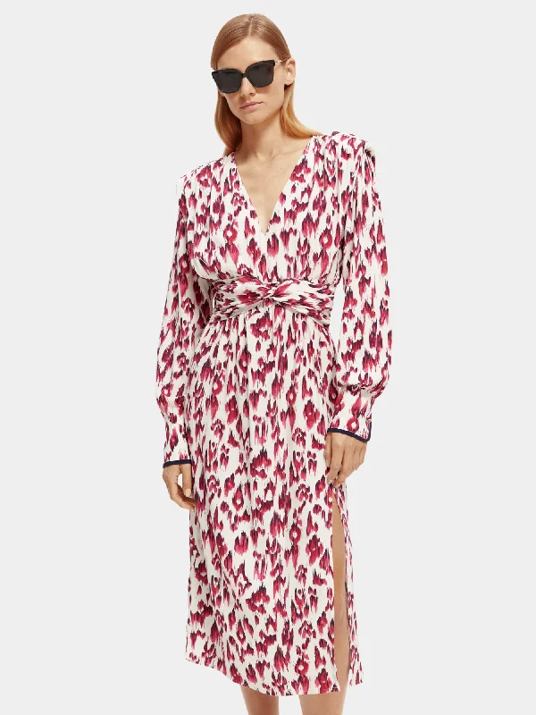 Markdowns Long sleeved belted v-neck midi dress