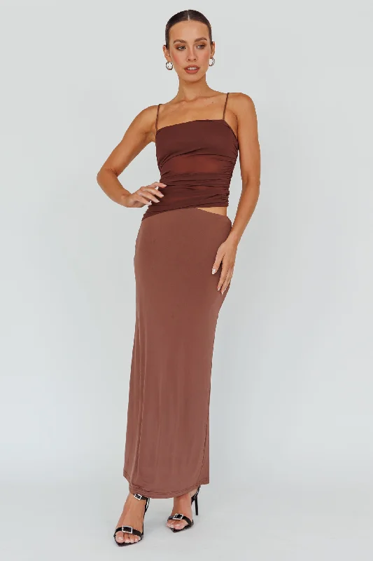 YEAR-End Sale Lorely Ruched Bodice Midi Dress Brown