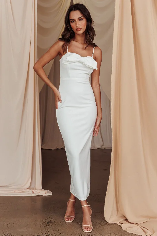 Season Finale Sale This Magic Moment Bow Bust Midi Dress White