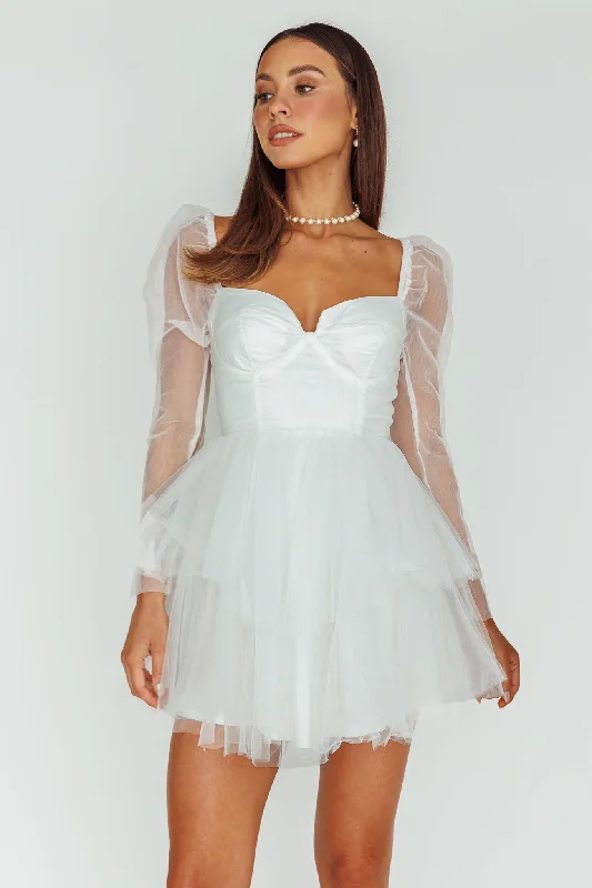 Extra Savings Veola Long Sleeve Tulle Mini Dress White
