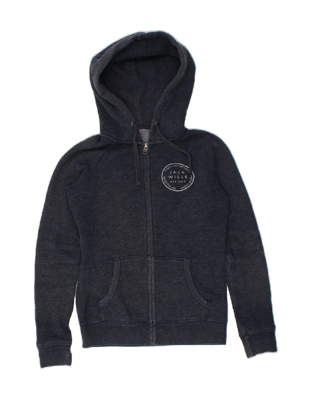 Steals and Deals JACK WILLS Womens Zip Hoodie Sweater UK 6 XS Navy Blue Polyester