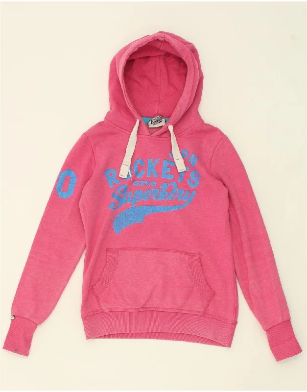 Clearance Items SUPERDRY Womens Graphic Hoodie Jumper UK 10 Small Pink Cotton