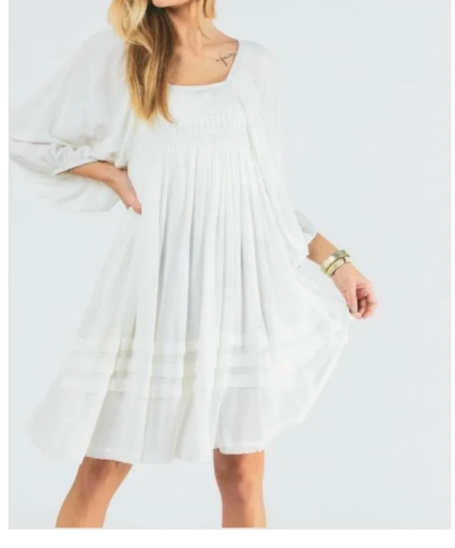 Value Deals 3/4 Puff Sleeve Dress in White
