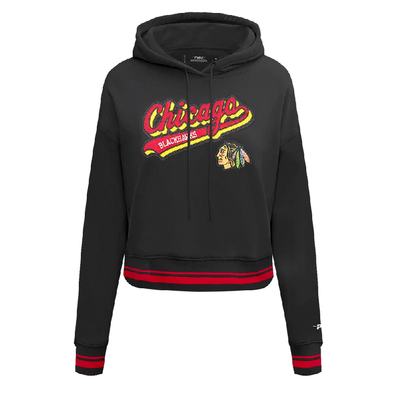 Deal of the Day NHL CHICAGO BLACKHAWKS SCRIPT TAIL WOMEN'S RIB FLC CROPPED PO HOODIE (BLACK/RED/BLACK) Deal of the Day NHL CHICAGO BLACKHAWKS SCRIPT TAIL WOMEN'S RIB FLC CROPPED PO HOODIE (BLACK/RED/BLACK)