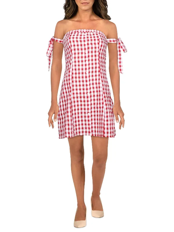 Deal of the Week Let Her Go Womens Gingham Tie Shoulder Mini Dress