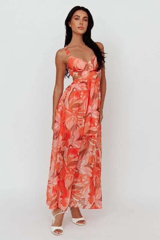 Get It Before It’s Gone Maura Lace-Up Back Maxi Dress Floral Red