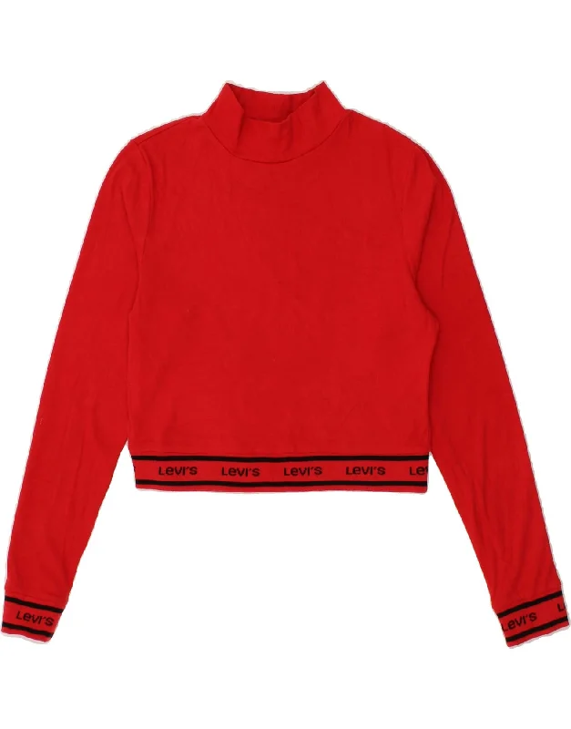 Blowout Sale LEVI'S Womens Graphic Crop Sweatshirt Jumper UK 12 Medium Red Cotton