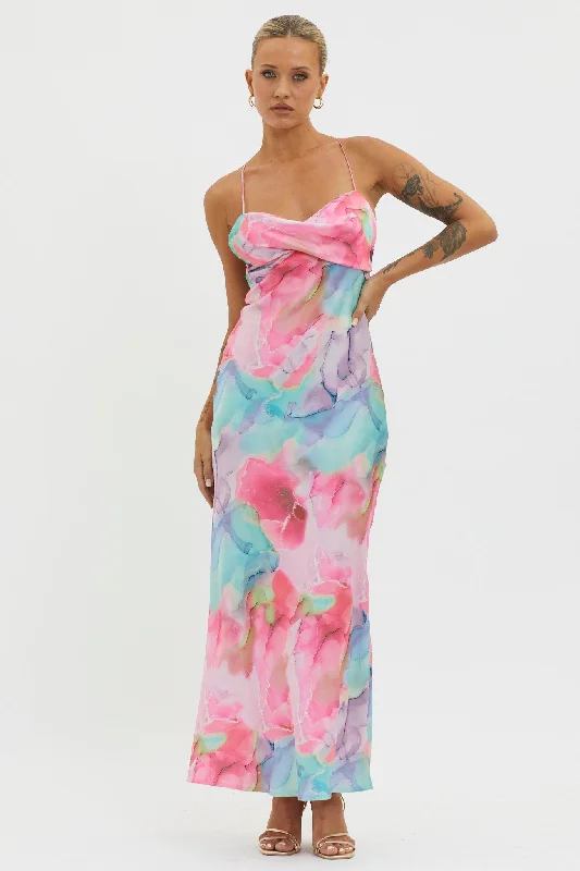 Limited Stock Libby Scoop Back Maxi Dress Abstract Pink