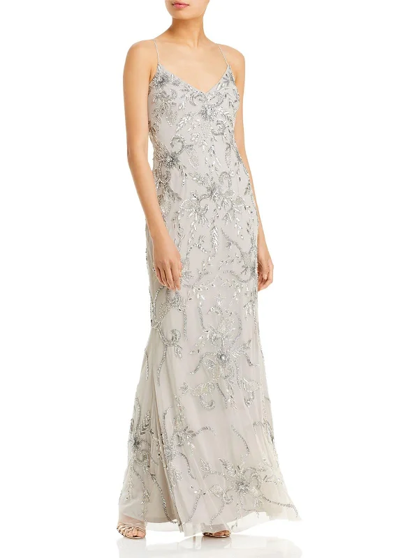 Massive Deals Womens Mesh Embellished Evening Dress
