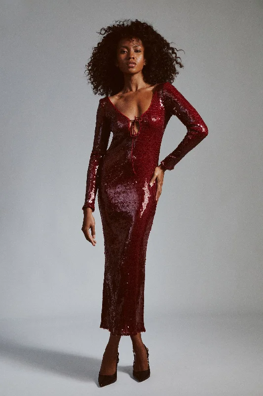 Warehouse Sale Verona Sequin Maxi Dress - Burgundy