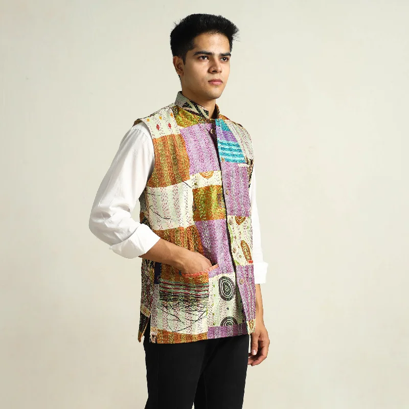 Value Deals Multicolor - Kantha Embroidery Silk Patchwork Nehru Jacket 08