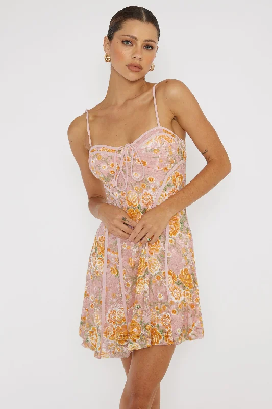 Unmissable Offer Find Your Way Lace Piping Mini Dress Pink