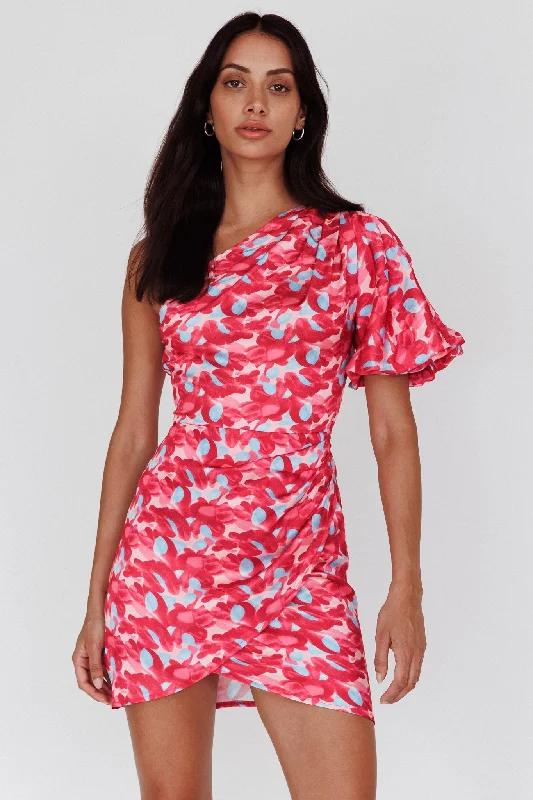 Reduced Prices Krishna One-Shoulder Puff Sleeve Mini Dress Pink