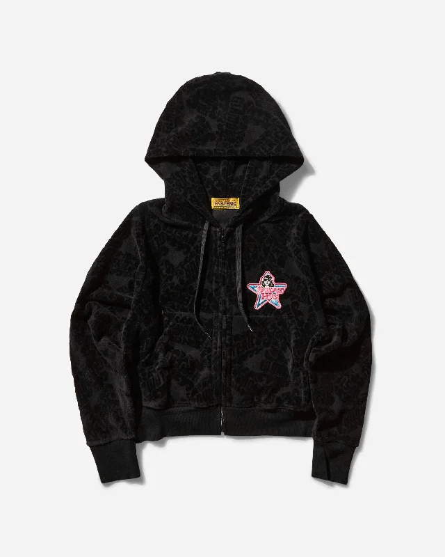 Today’s Deal Women's Flame Logo Jacquard Cropped Zip Hoodie Black