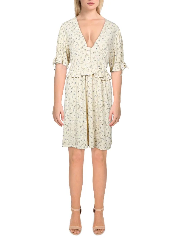 Act Fast Womens Mini Floral Fit & Flare Dress