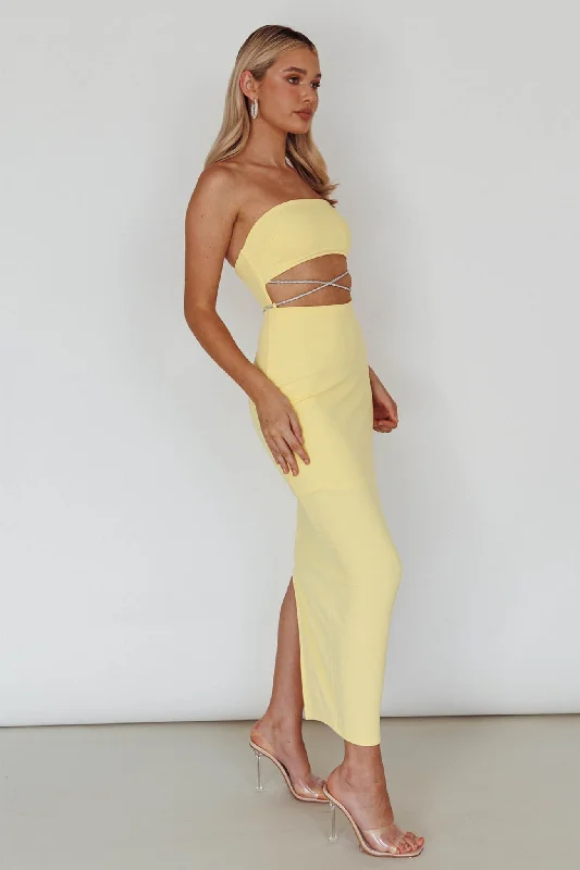 Value Deals Nohemi Strapless Diamante Midi Dress Yellow