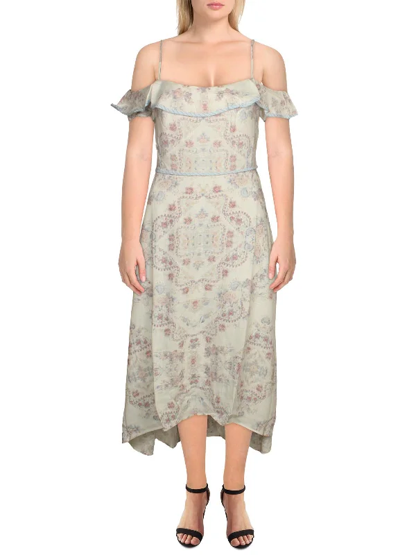 Discount Deals Womens Linen Floral Midi Dress