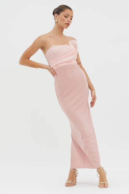 Take Advantage Karaline Strapless Bust Accent Maxi Dress Blush