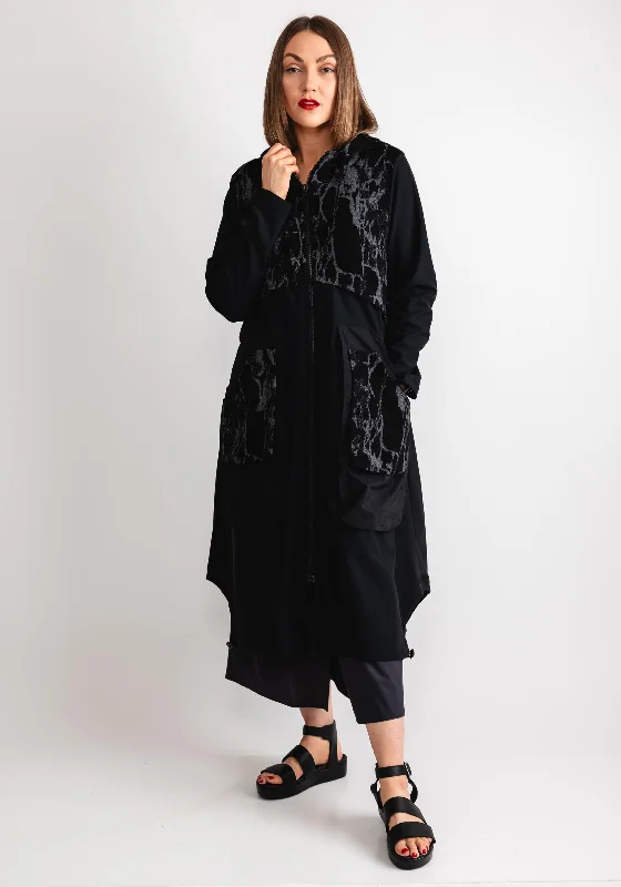 Savings Galore Naya Contrast Knit Long Hooded Jacket, Black