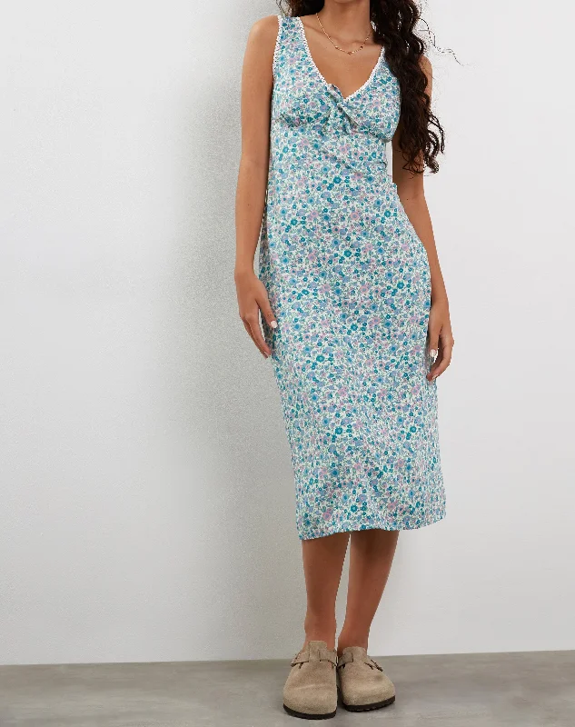 YEAR-End Sale Lavisha Midi Dress in Flower Power Blue