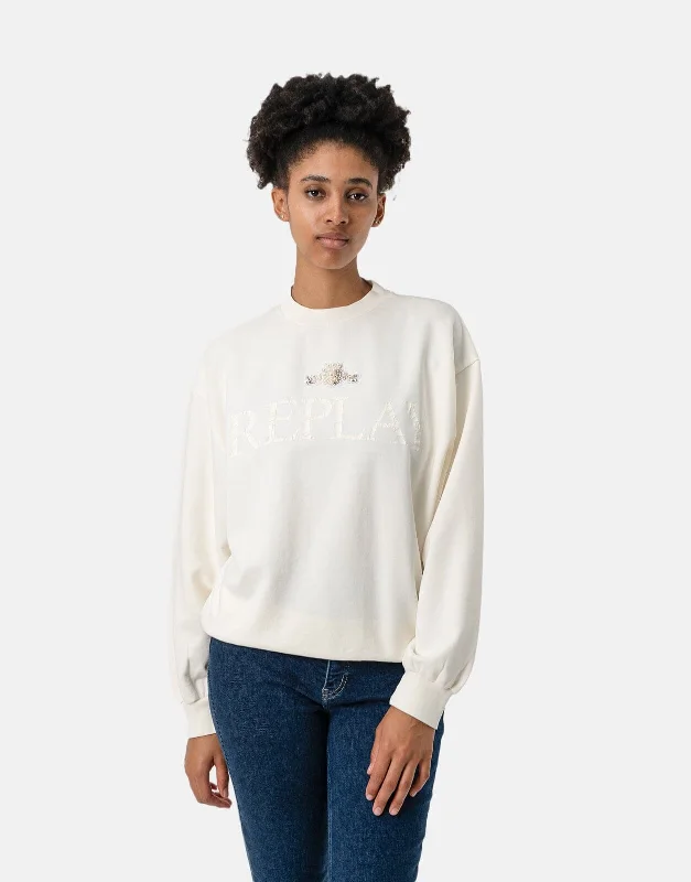 Markdown Madness Replay Beaded Logo Print Sweatshirt White