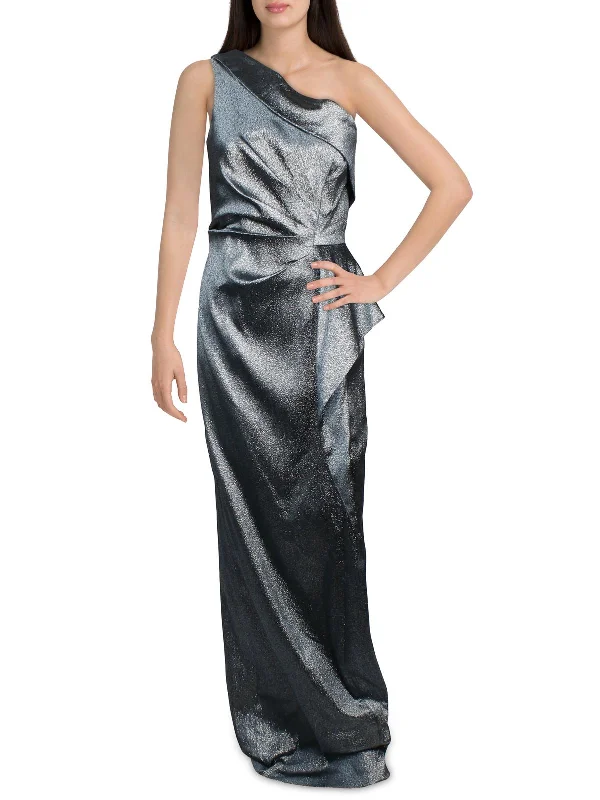 Don't Miss Womens Metallic One Shoulder Evening Dress
