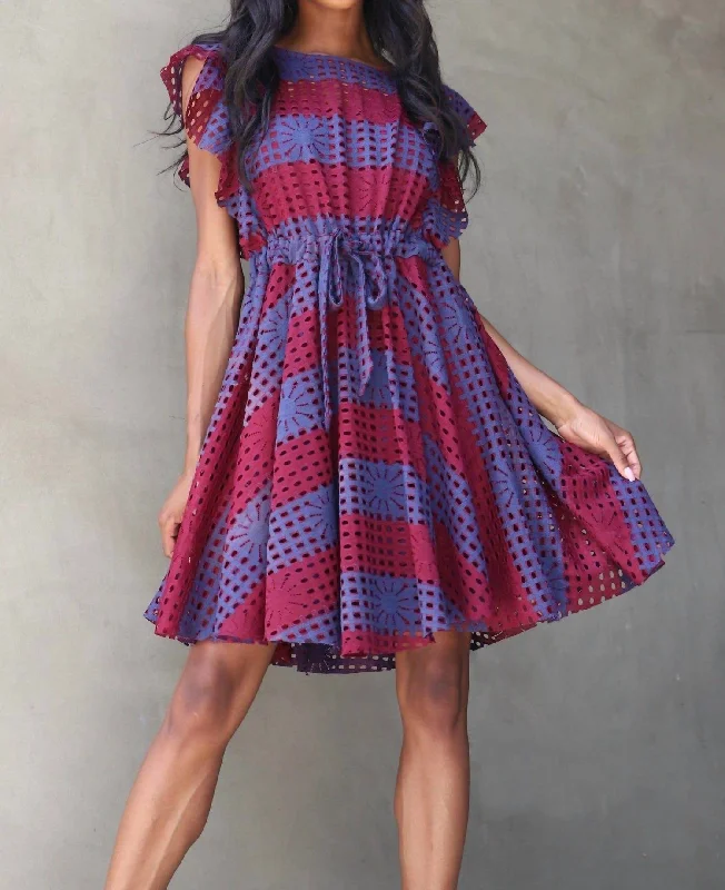 Price Slash Simona Dress in Wine Stripe