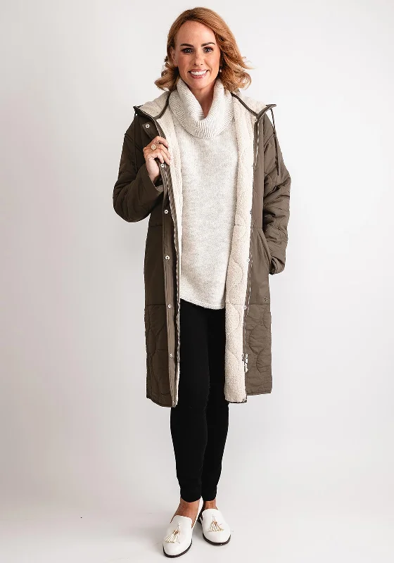 Deal of the Week Rino & Pelle Effie Quilted Midi Coat with Teddy Lining, Green