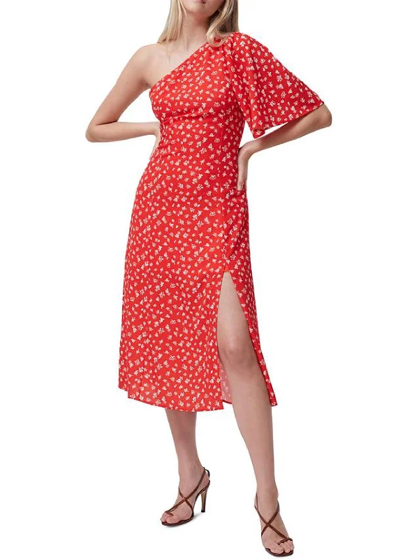 Daily Deals Womens One Shoulder Floral Midi Dress