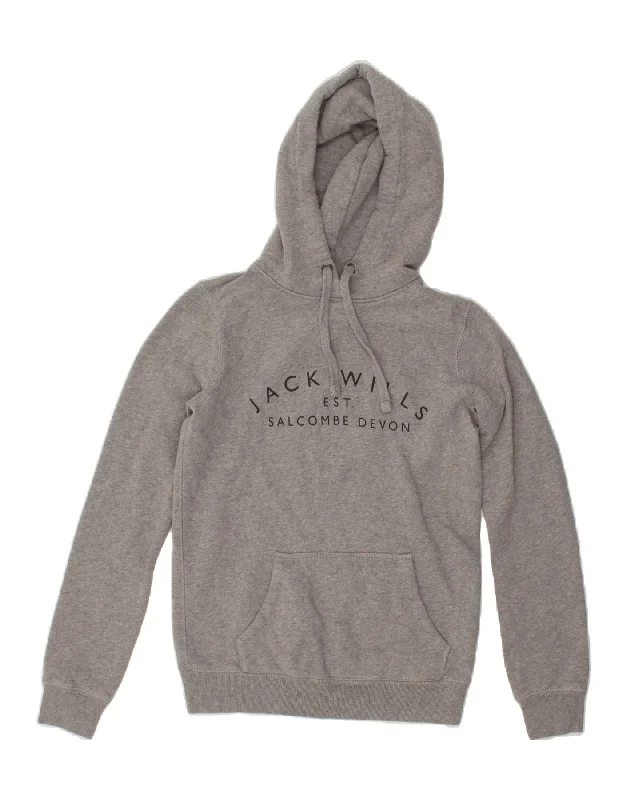 Price Break JACK WILLS Womens Graphic Hoodie Jumper UK 6 XS Grey Cotton