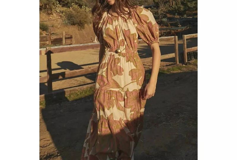Best Bargains Raya Printed Silk Voile Cotton Dress in Rose