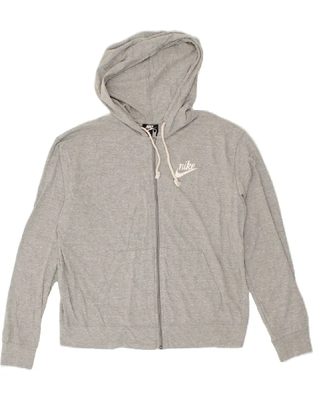 Bargain Bin NIKE Womens Zip Hoodie Sweater UK 14 Medium Grey Cotton