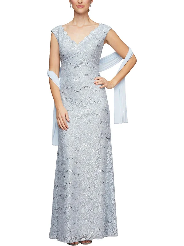 Price Drop Alert Womens Sequined Full Length Evening Dress
