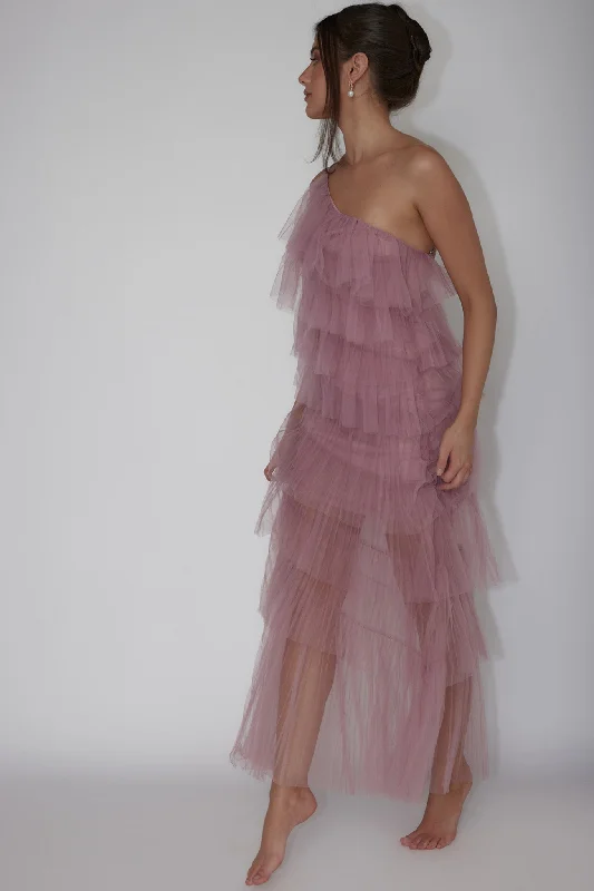 Closeout Arrabel Tiered Ruffle Tulle Maxi Dress Plum