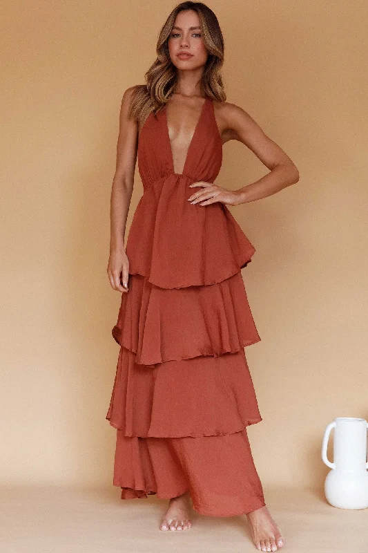 Midnight Sale Catalina Tiered Ruffle Maxi Dress Cocoa