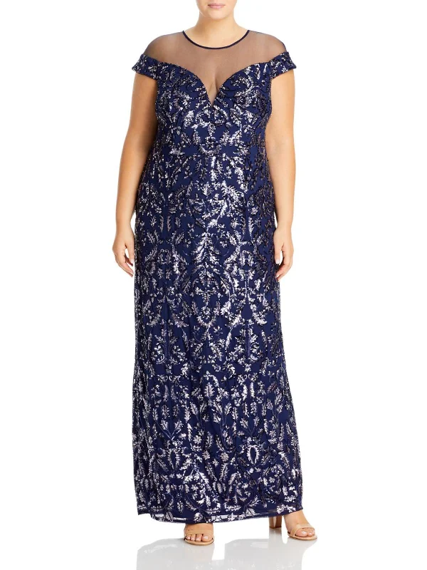 Year-End Sale Plus Womens Sequined Maxi Evening Dress