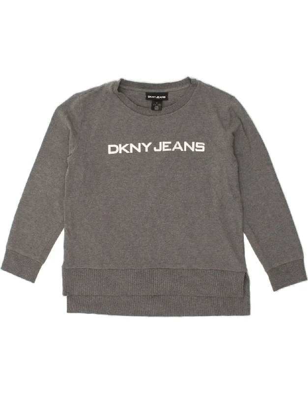 Deal Alert DKNY Womens Graphic Sweatshirt Jumper UK 14 Large Grey Cotton