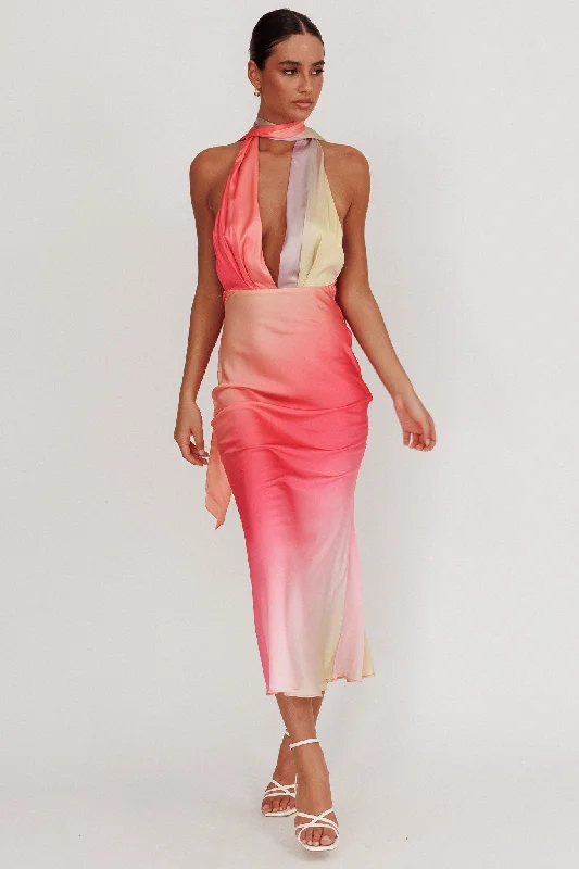 Deal Explosion Italia Azure Halterneck Maxi Dress Tangerine