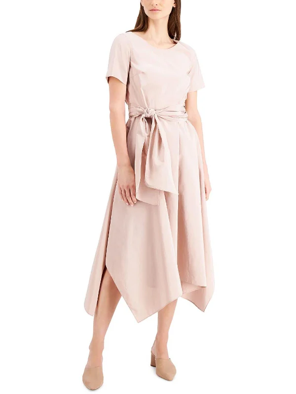 Super Deal Mia Womens Woven Short Sleeves Midi Dress