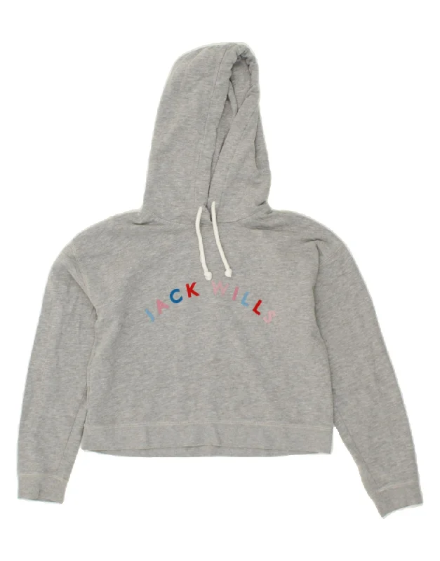 Unmissable Offer JACK WILLS Womens Crop Graphic Hoodie Jumper UK 10 Small Grey Cotton Unmissable Offer JACK WILLS Womens Crop Graphic Hoodie Jumper UK 10 Small Grey Cotton