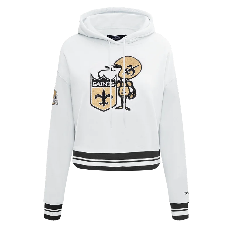 Massive Deals NFL NEW ORLEANS SAINTS RETRO CLASSIC WOMEN'S CROPPED PO HOODIE (WHITE/BLACK)