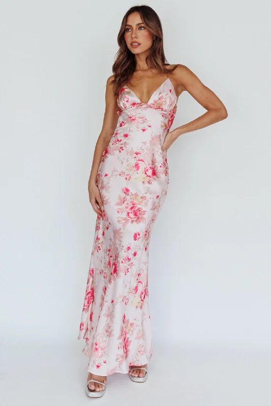Bonus Savings Alora Tie-Up Back Maxi Dress Floral Pink