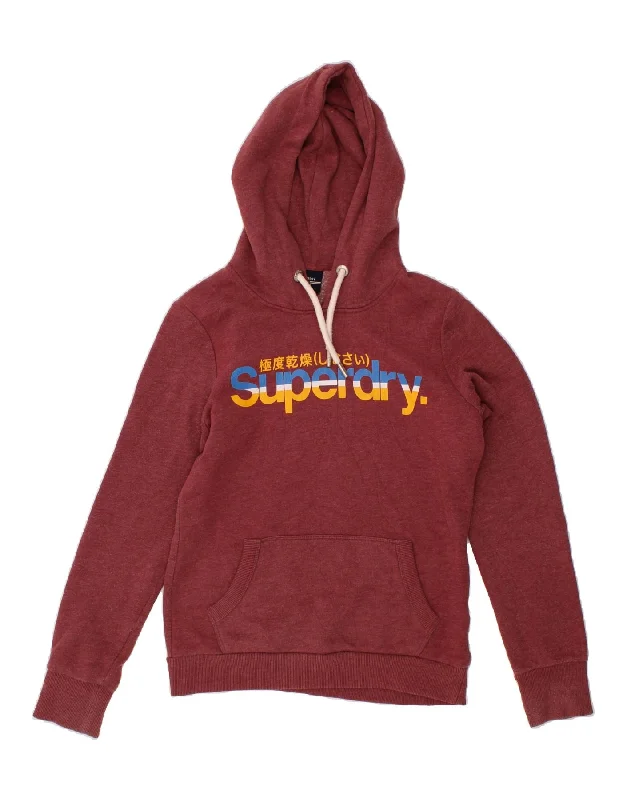Anniversary Sale SUPERDRY Womens Graphic Hoodie Jumper UK 10 Small Red Flecked Cotton