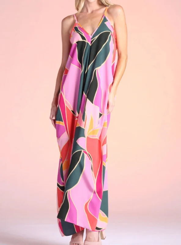 Instant Discount Patterned Cocoon Maxi Dress In Multi
