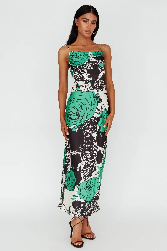 Shop and Save Highland Pleated Bust Midi Dress Floral Green