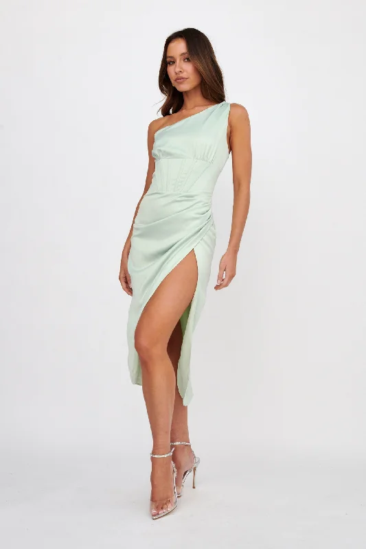 Amazing Deals Ryhana One-Shoulder Split Midi Dress Mint