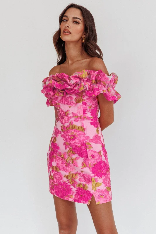 Flash Sale Memoire Off-Shoulder Textured Mini Dress Pink