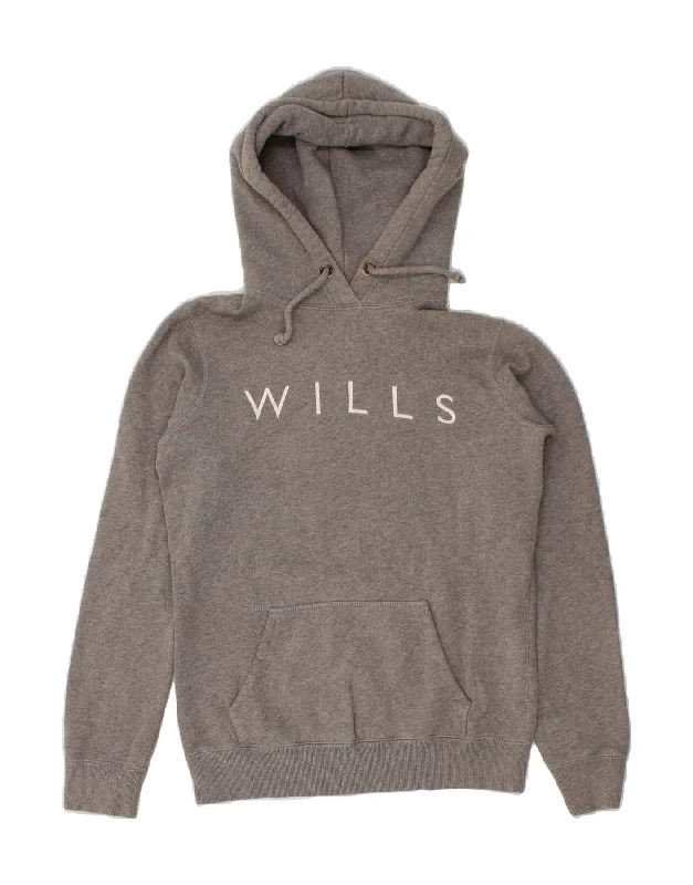 Price Cut JACK WILLS Womens Graphic Hoodie Jumper UK 8 Small Grey Cotton